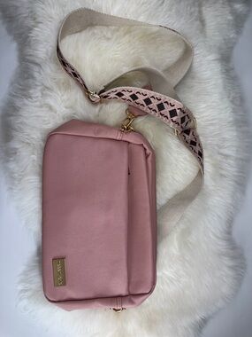 Blush Pink Crossbody Bag with Patterned Strap